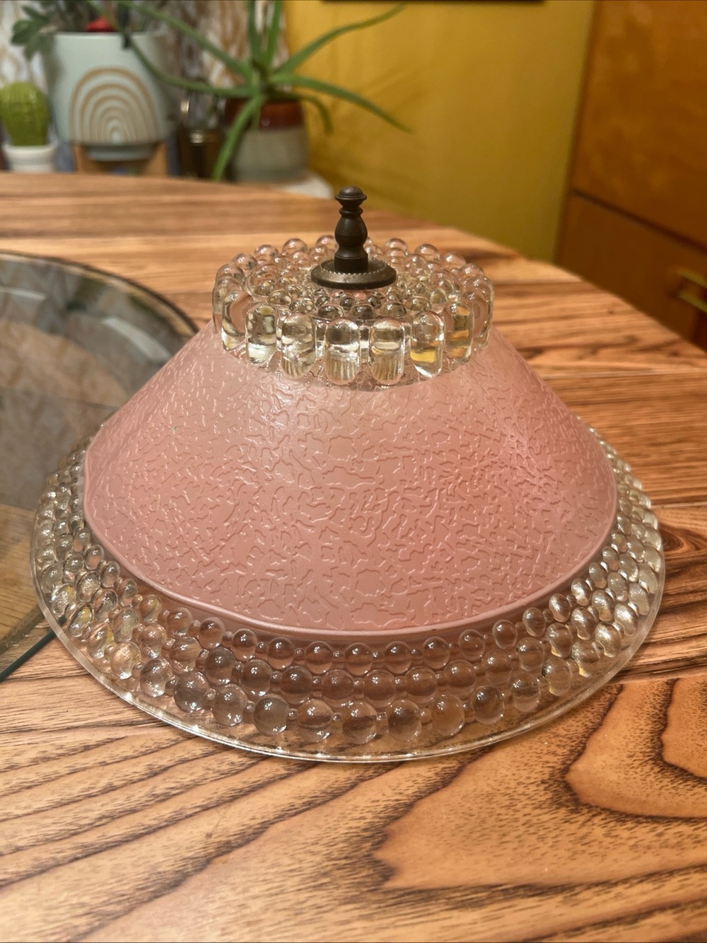 Vintage Art Deco Candlewick Pink Frosted Ceiling Lamp Shade Globe
